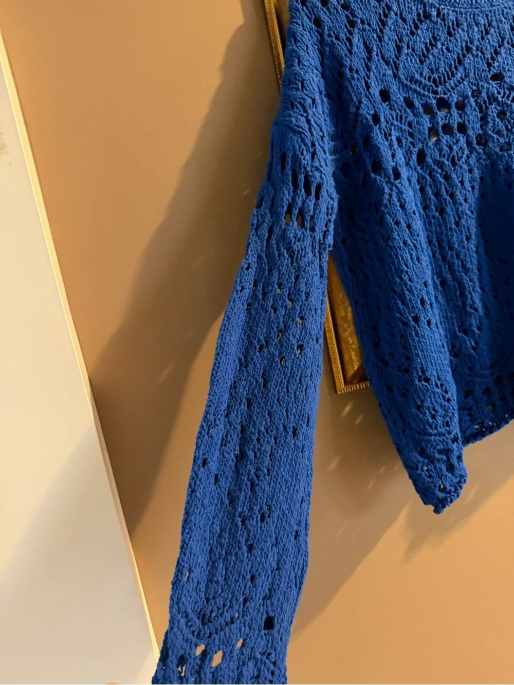 Free People NWOT Cobalt Blue Open Knit Sweater XS Oversized Boho